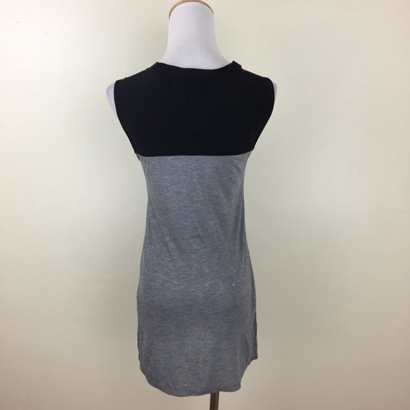 VINCE Gray Jersey Black Silk Trim Colorblock Slit Hem Sleeveless High Neck Top - Picture 9 of 15
